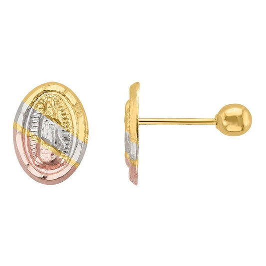 Broqueles Virgen Guadalupe Oval 3 Oros De 10 K + Obsequio