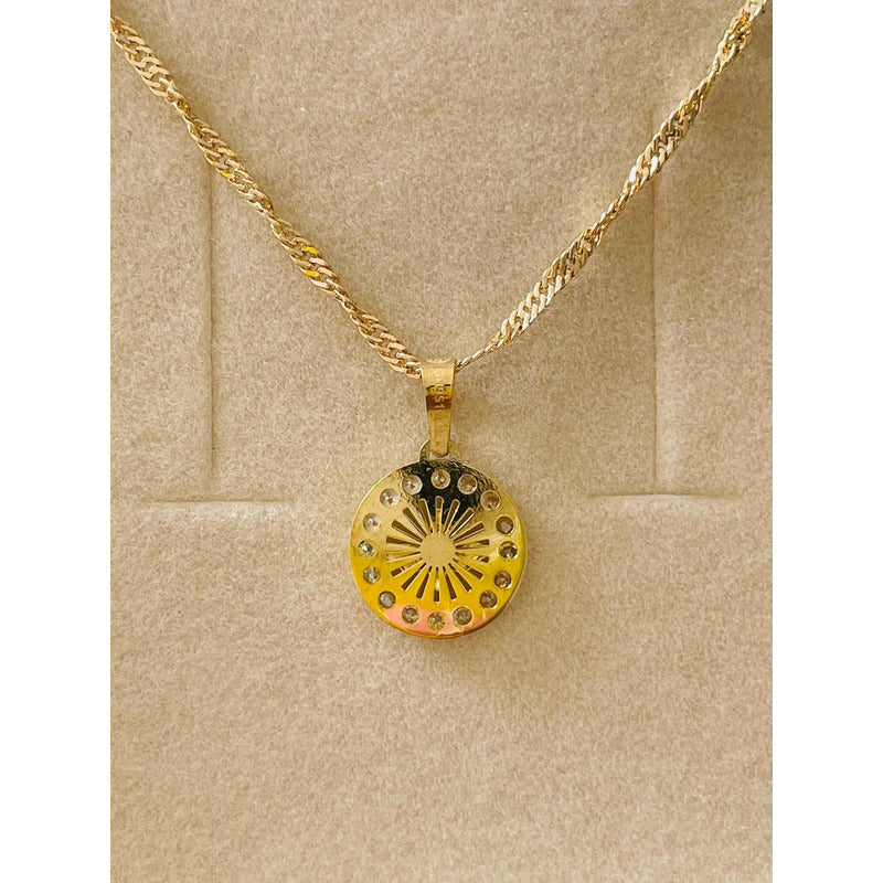 Collar Bautizo Circular Zirconias Oro 10 K + Obsequio