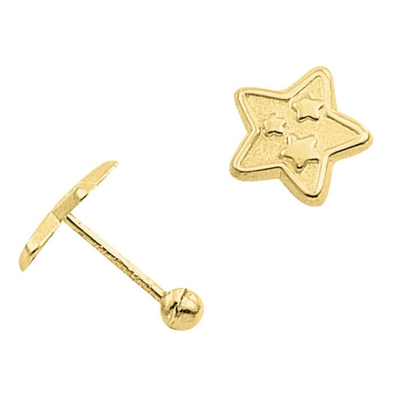 Broqueles Estrella Mate Para Bebé 5mm Oro De 10 K