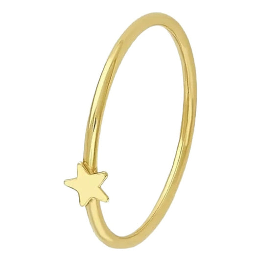 Juego Anillo + Broqueles Estrella Liso Oro 10 K. + Obsequio