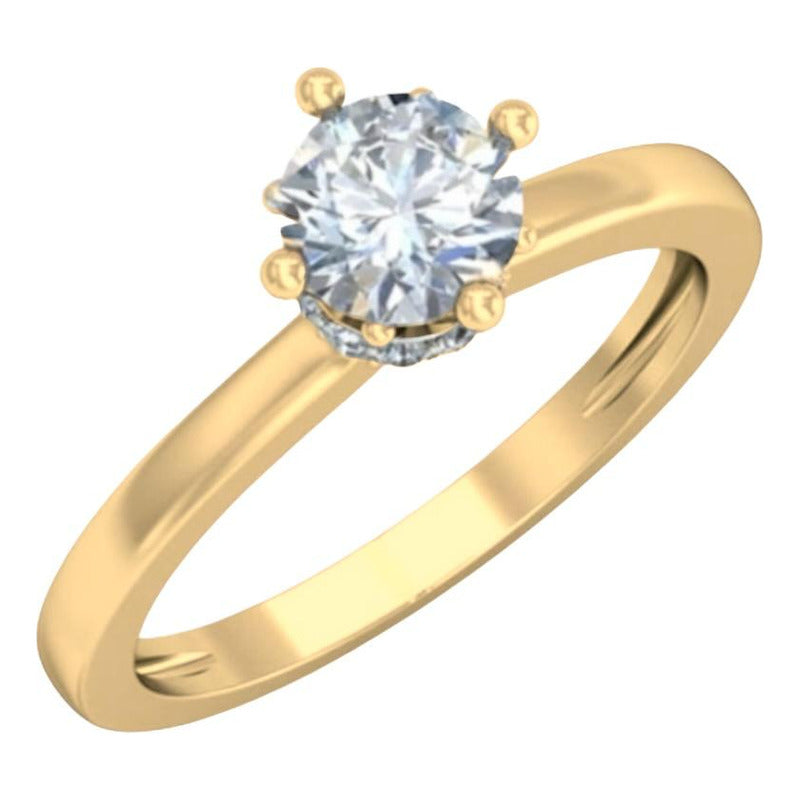 Elegante Anillo Compromiso Corona Zirconias Oro 14 Kilates