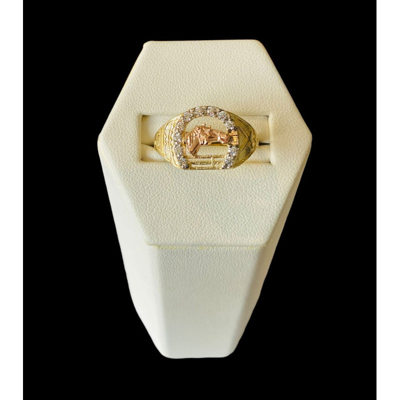 Anillo Caballero Herradura Con Caballo Oro 10 K