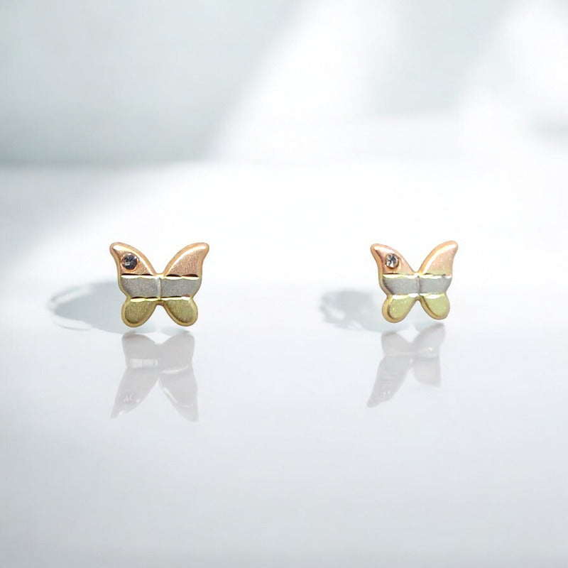 Broqueles Mariposa Oro Florentino Circonia De 10 K + Obsequi