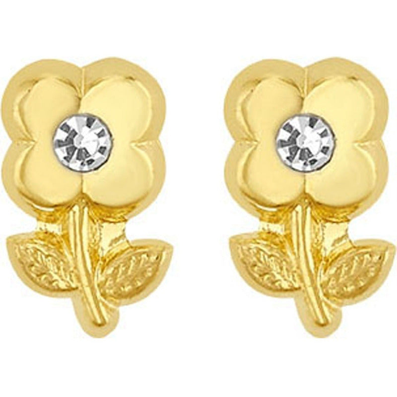 Broquel Flor 4 Petalos En Oro De 10 K + Obsequio +envío