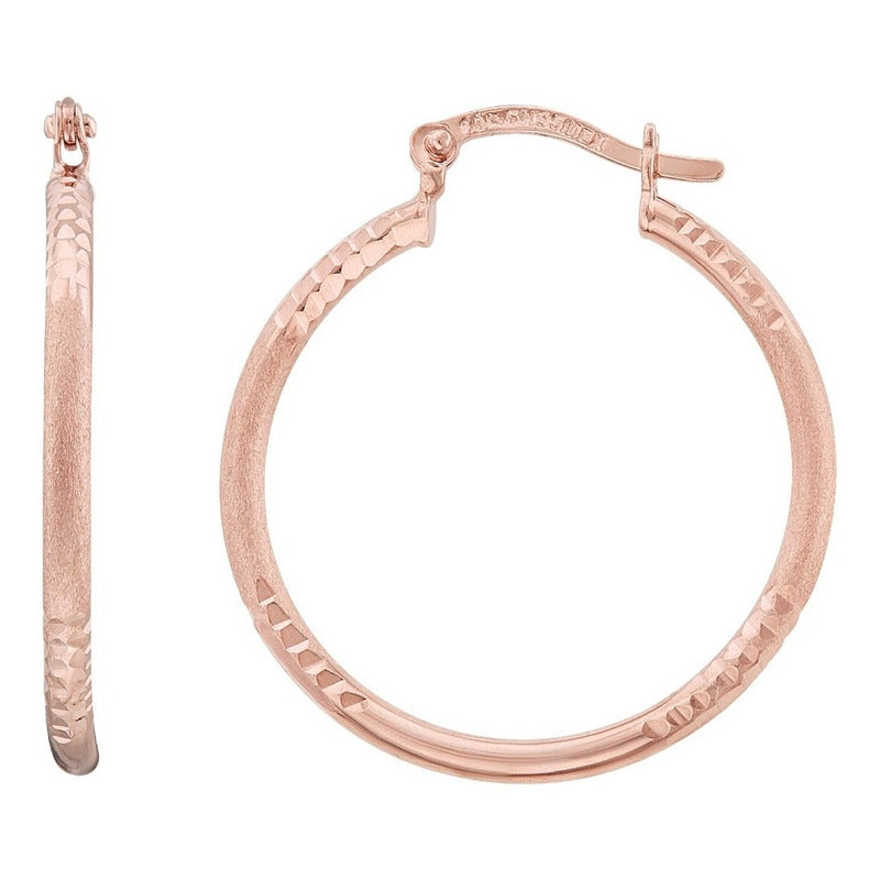 Arracadas Diamantadas Oro Rosa 2.5 Cm Oro 10 K + Obsequio