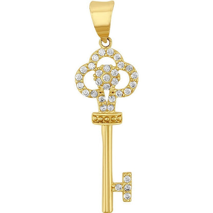 Cadena Con Dije Llave Flor Zirconias Oro 10 K + Obsequio