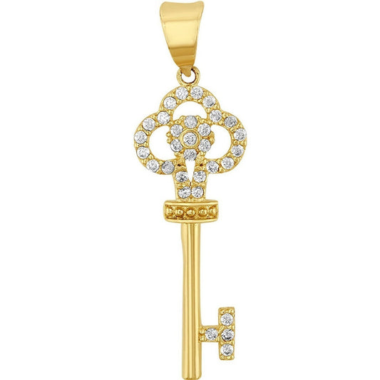 Cadena Con Dije Llave Flor Zirconias Oro 10 K + Obsequio