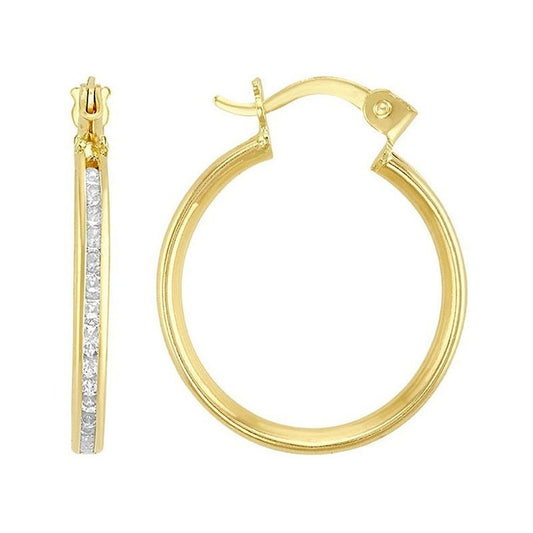 Arracada Delgada Con Zirconias # 1 En Oro De 10 K + Obsequio