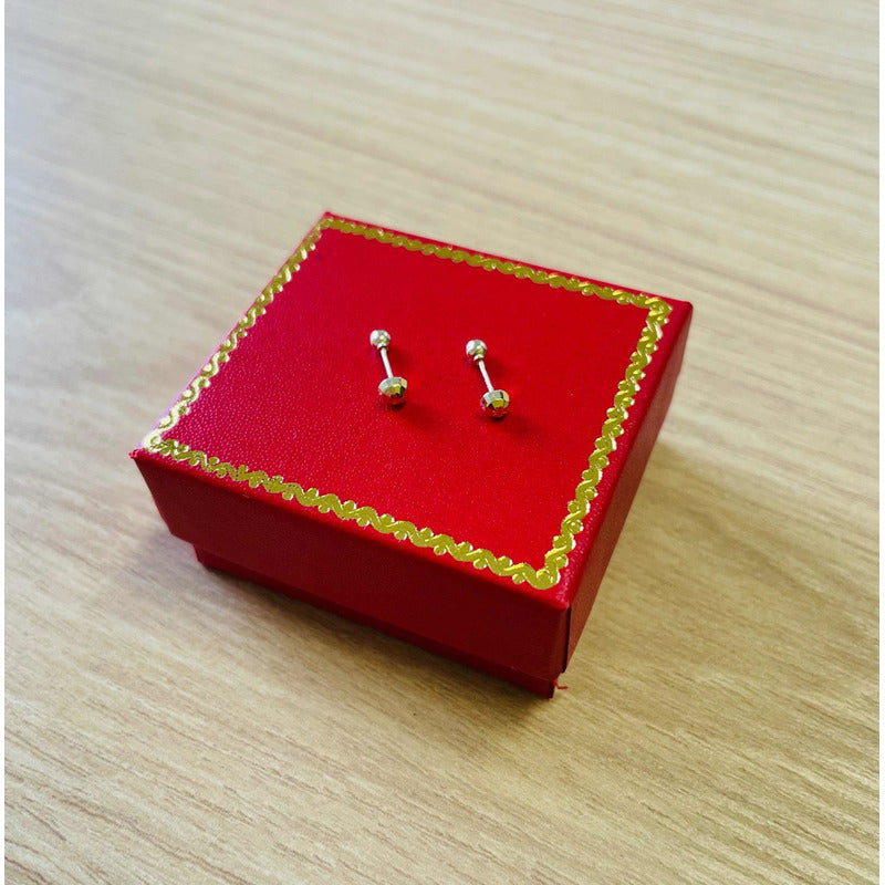 Broqueles Hongo Recto Para Bebé 4 Mm Oro De 14 K + Obsequio