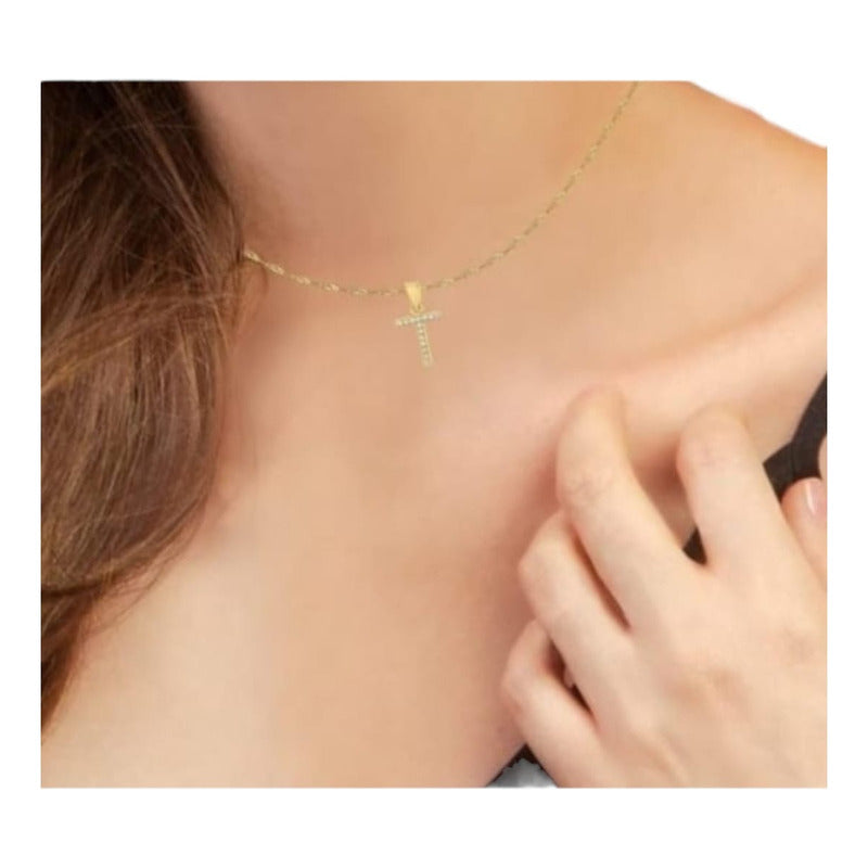 Juego Collar Letra T + Aretes Zirconias Oro 10 K. + Regalo