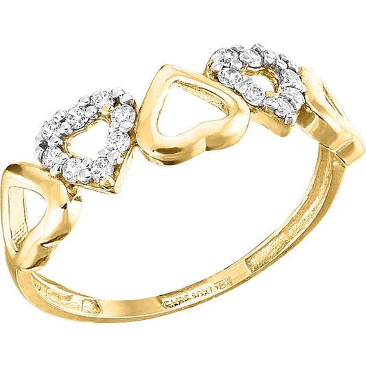 Anillo Corazones Con Circonias Oro 10 K + Obsequio