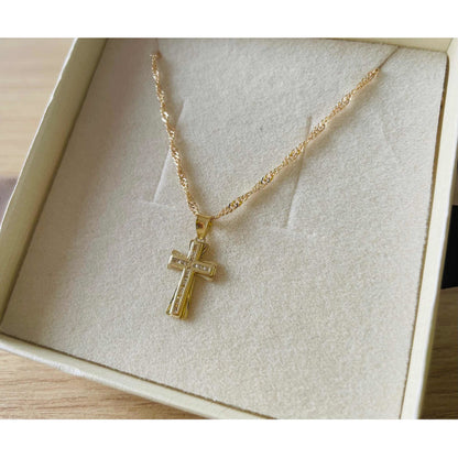 Kit Cadena Cruz Con Zirconias Oro 10 K + Obsequio