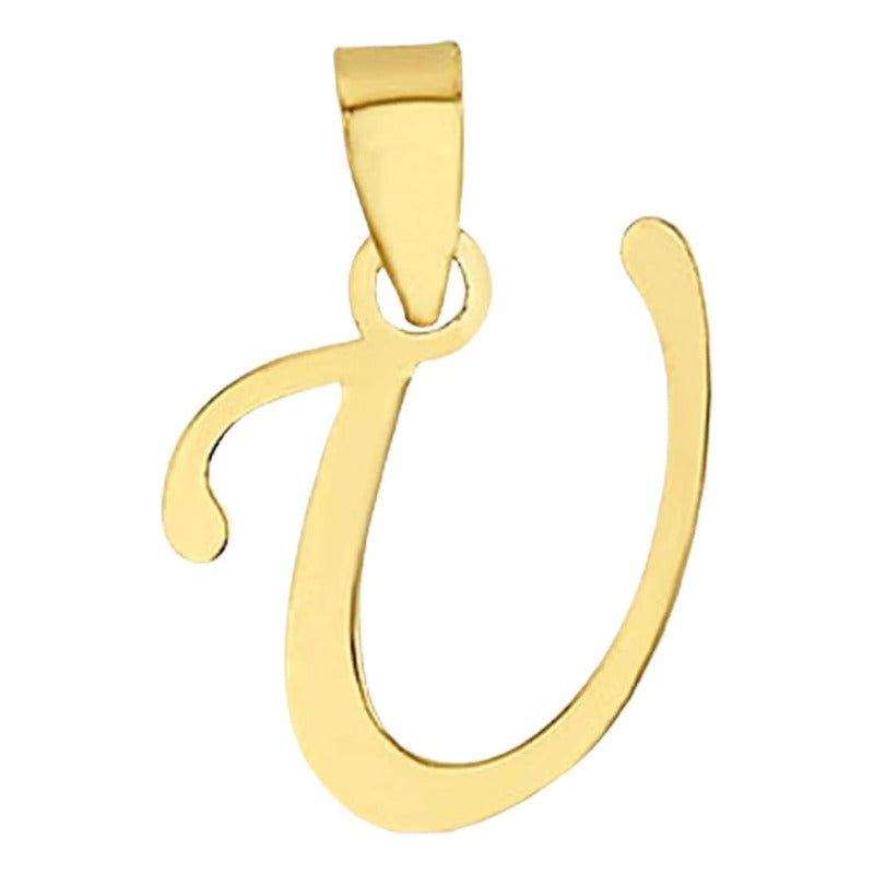 Juego Collar Letra U Lisa + Aretes Bola 10 K. + Regalo