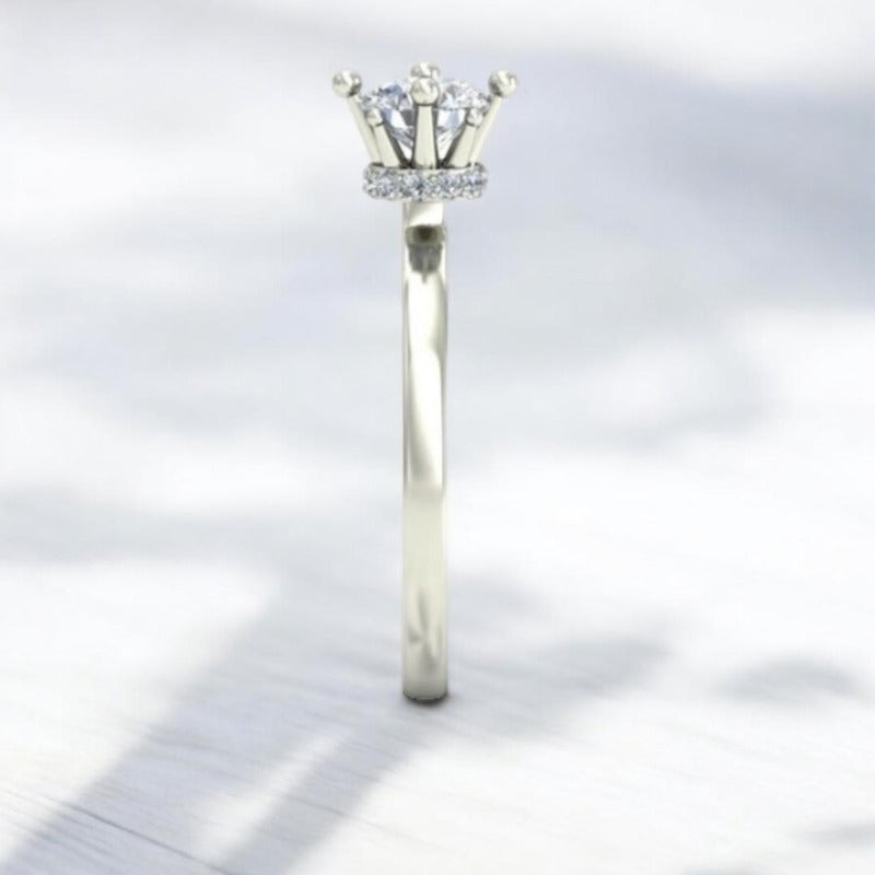 Elegante Anillo Compromiso Corona Zirconias Oro 14 Kilates