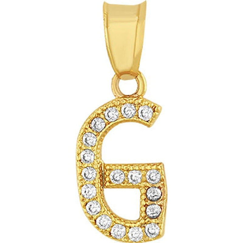 Dije Inicial G Con Zirconias En Oro De 10 K + Obsequio