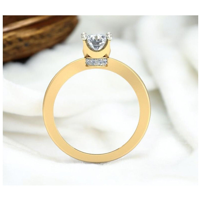 Elegante Anillo Clasico 4 Uñas Oro 14 Kilates