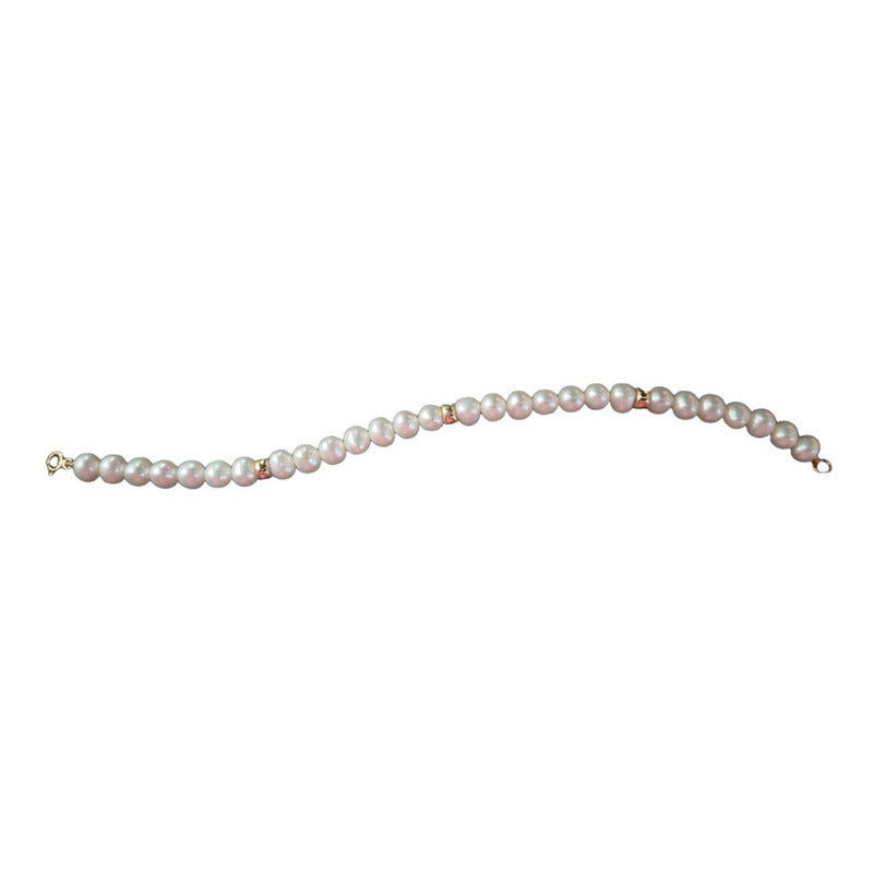 Pulsera Perlas Potato 5.5 Mm Con Donas En Oro De 14 K + Obse