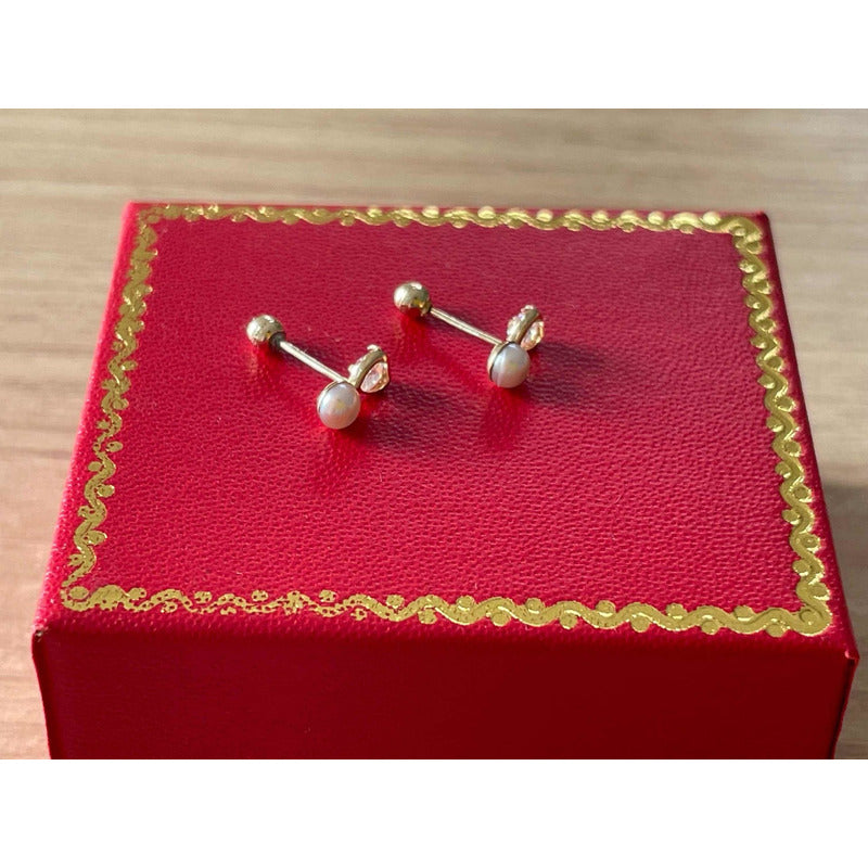 Broquel Corazón 3 Mm Perla En Oro De 10 K + Obsequio + Envío