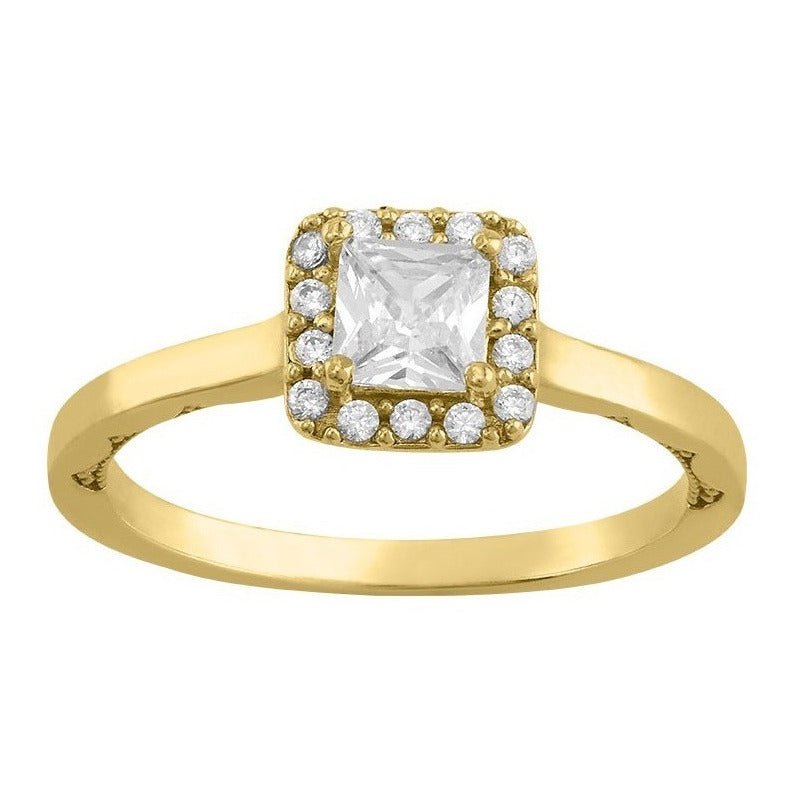 Anillo Solitario Cuadro En Oro De 14 K + Obsequio + Envio