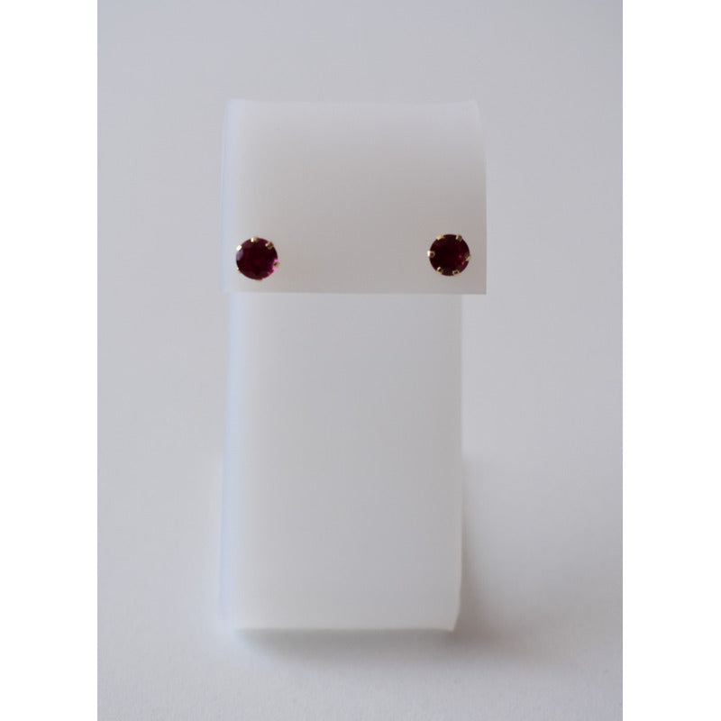 Broqueles Rectos Rubí Oro De 10 K