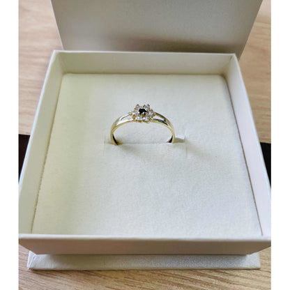 Anillo Flor Con Onix Y Circonias Oro 10 K + Obsequio